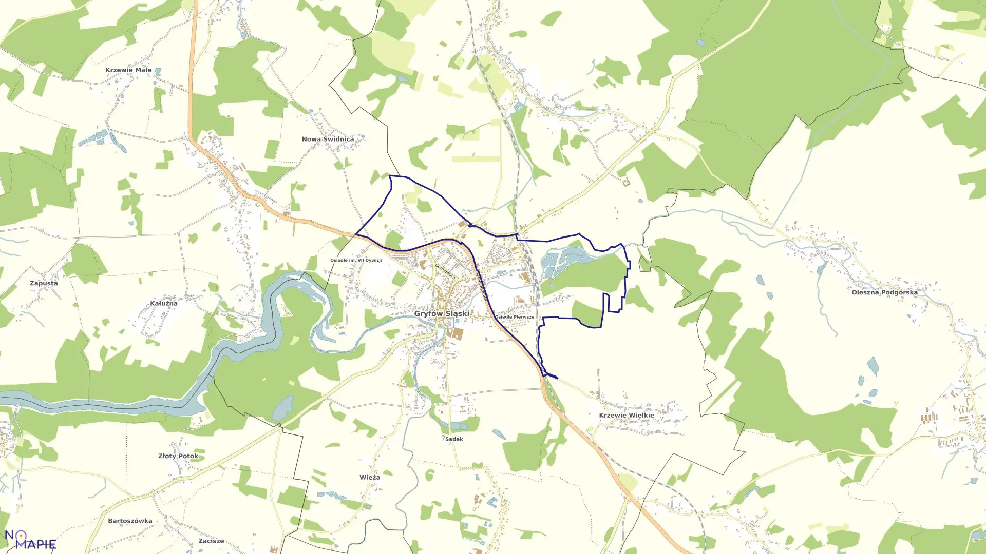 Mapa obrębu Gryfów Śląski 1 w gminie Gryfów Śląski