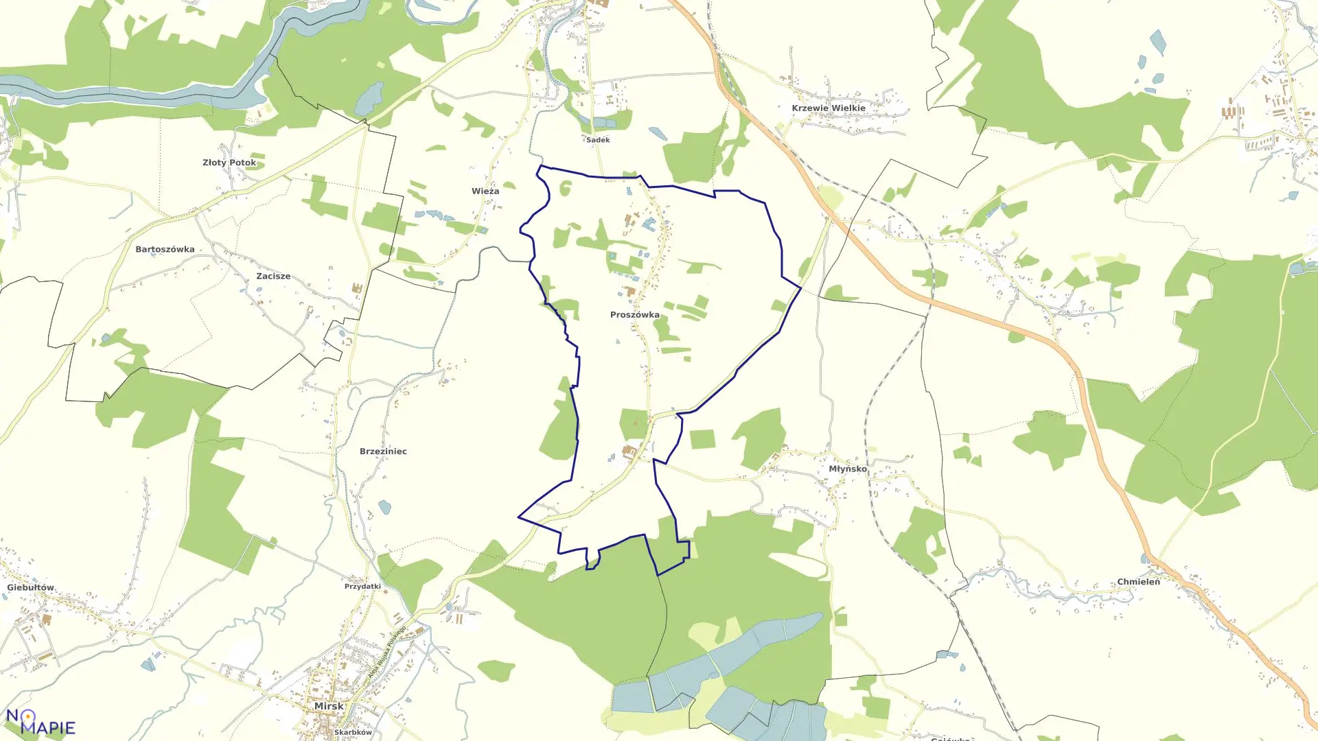 Mapa obrębu Proszówka w gminie Gryfów Śląski