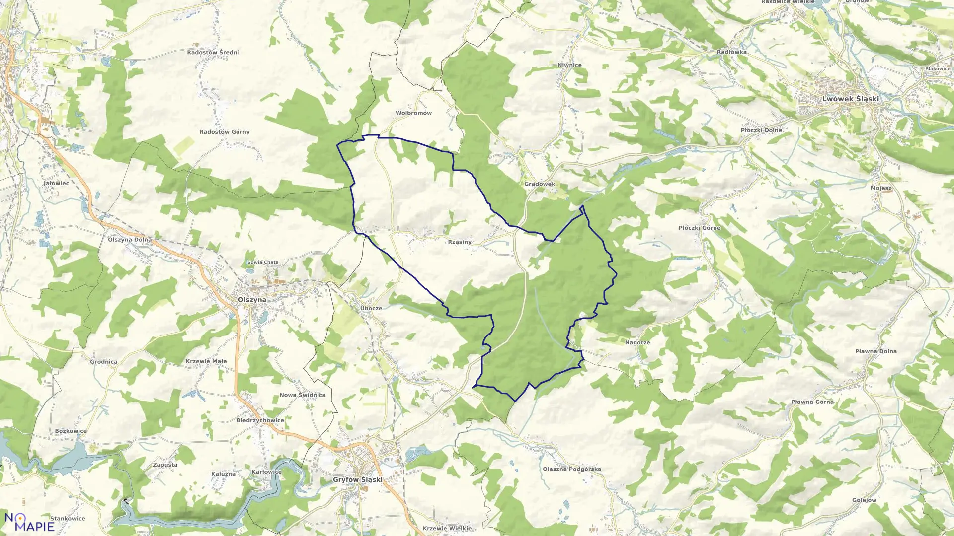 Mapa obrębu Rząsiny w gminie Gryfów Śląski