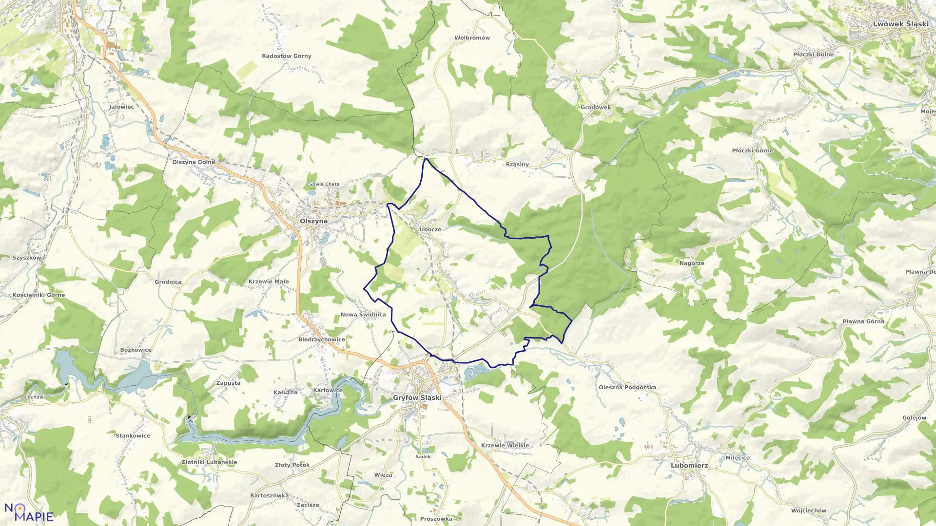 Mapa obrębu Ubocze w gminie Gryfów Śląski
